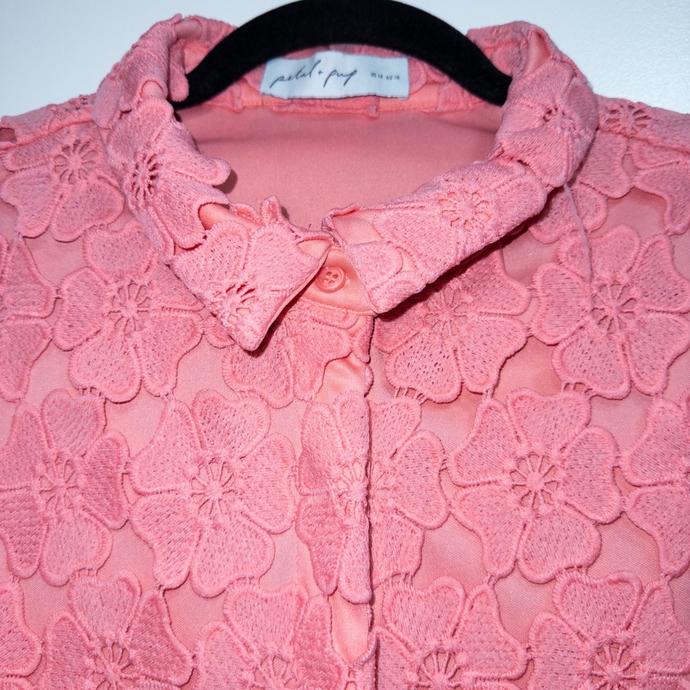 Petal & Pup Watermelon Pink Tallie Floral Embroidered Button Up Mini Dress 14 - Picture 5 of 9